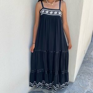 Jovovich Hawk silk black maxi embroidered tank dress